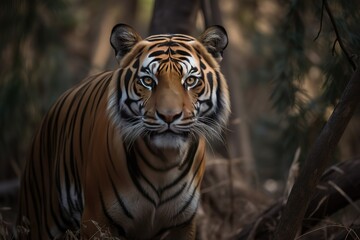 Tiger head on walking and looking at camera in Tadoba National Park, India