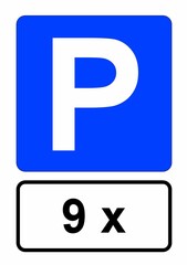 Illustration eines blauen Parkplatzschildes mit der Aufschrift 