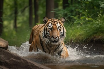 Fototapeta na wymiar Portrait of Bengal tiger drinking water