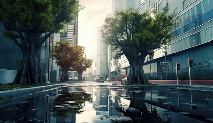 Fototapeta premium a quiet modern city abandoned by the population