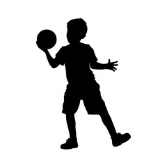 Vector illustration. Silhouette of a boy playing ball.