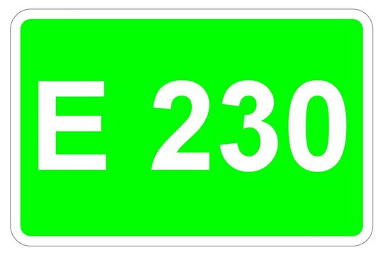 Illustration eines Europastra&szlig;enschildes der E 230 in Europa	