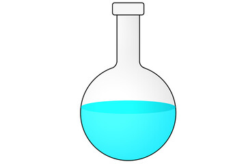 Round test flask with blue liquids