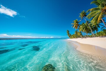 Beautiful tropical seascape. Panoramic view of the sea and sandy beach. Beautyful background. Beautiful ocean 