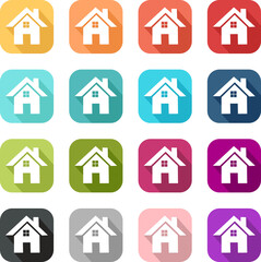 Set of colourful house icons on a transparent background, PNG format