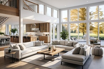 Fototapeta na wymiar Sophisticated Living Room Interior in a Luxurious New Home, Generative Ai