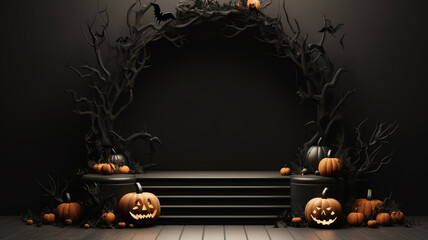 3d blank podium for your product. Halloween decoration. Halloween concept. Generative AI.