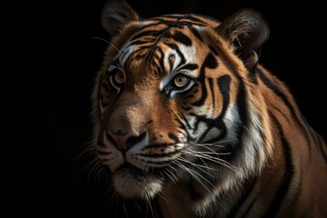 Photo close up face tiger isolated on black background