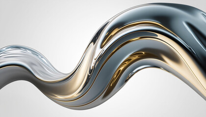 Abstract silver gradient curve. Flow chrome liquid metal waves isolated on white - obrazy, fototapety, plakaty