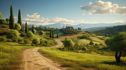 beautiful tuscan landscape in Italy on a sunny day at summer