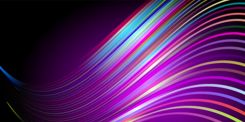 Colorful light trails with motion effect. Vector illustration of high speed light effect on black background.