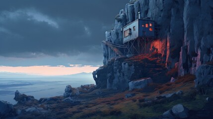 fantasy house on mountain cliff