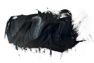 Black oil texture paint stain brush stroke, hand painted, isolated on white background.