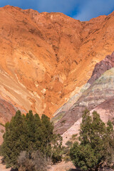 HILL OF SEVEN COLORS IN PURMAMARCA. HUMAHUACA, JUJUY. ARGENTINE NORTHWEST. FAMOUS TOURIST PLACE.