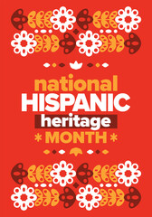Fototapeta na wymiar National Hispanic Heritage Month in United States. Celebrate annual in September and October. Latin American and Hispanic ethnicity culture. National fabric vector textures. Traditional festival