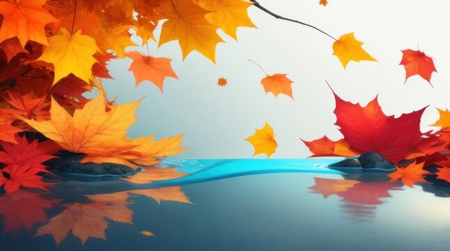 Background image of maple leaves falling into the water.generative AI