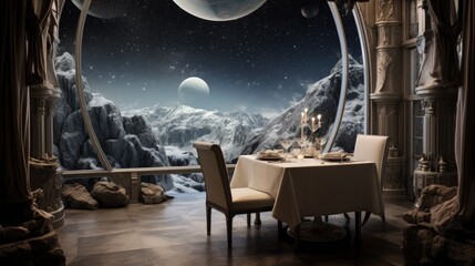 breakfast in a luxury hotel on the moon europa