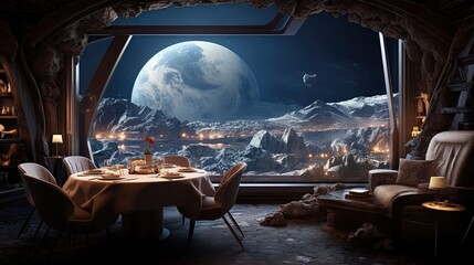 breakfast in a luxury hotel on the moon