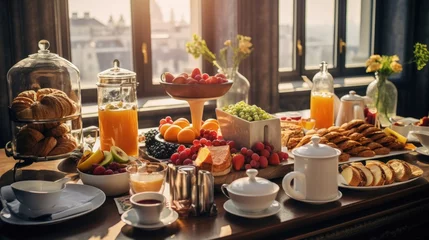 Fotobehang breakfast spread in a luxury hotel restaurant © medienvirus