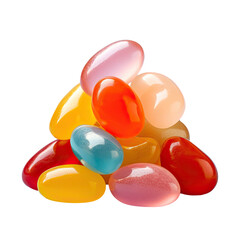 Jelly beans of different colors on transparent background