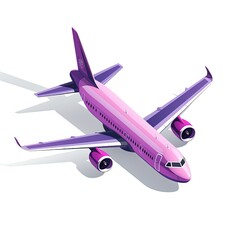isometric airplane. violett colors, isolated on white background