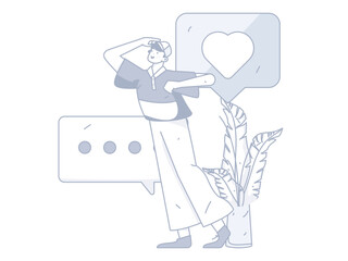 Virtual characters social communication concept business flat vector hand drawn illustration
