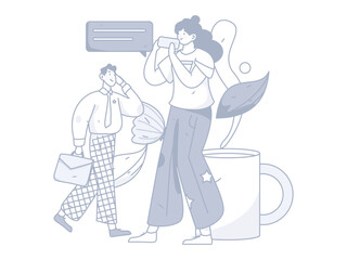 Obraz premium Virtual characters social communication concept business flat vector hand drawn illustration 