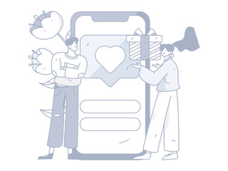 Obraz na płótnie Canvas Virtual characters social communication concept business flat vector hand drawn illustration 