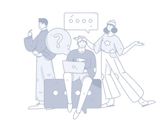 Virtual characters social communication concept business flat vector hand drawn illustration
