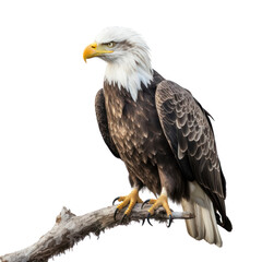 Obraz premium Eagle sitting on branch isolated on white background, AI Generated