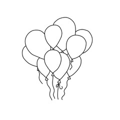 Doodle air balloons set. Cute simple doodle line art air balloon party, birthday, graduation greeting card coloring page design element