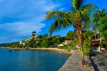 Seafront with palms in Buzios, Rio de Janeiro. Brazil