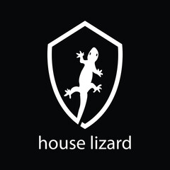 Lizard logo vector. Logo about protection from lizard. Lizard and shield illustration.