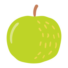 Green apple hand drawn cartoon illustration. Flat style design, isolated vector. Autumn, fall, harvest, seasonal fresh produce, print element, organic ingredient, healthy diet, eating