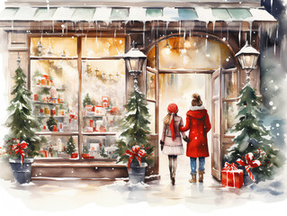 watercolor drawing christmas shops