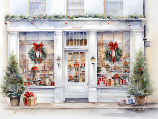 Fototapeta premium watercolor drawing christmas shops
