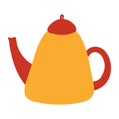 Yellow and red tea, coffee pot hand drawn cartoon illustration. Flat style design, isolated vector. Autumn, fall print element, tableware, pottery, teaware, coffeeware, kitchen