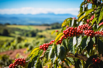 Blurred Coffee Plantation Overlooking Majestic Mountains for background - 634085196