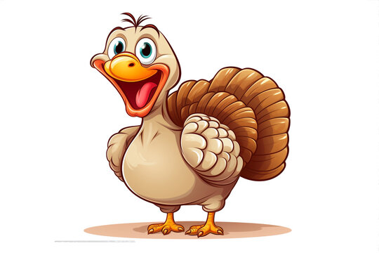 Happy cartoon turkey showing off. Illustration. Thanksgiving day. High quality photo