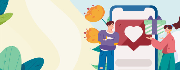 Fototapeta premium Virtual characters social communication concept business flat vector hand drawn illustration 