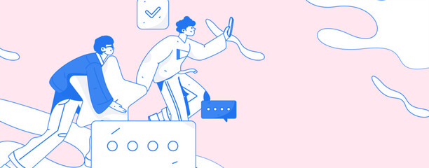 Virtual characters social communication concept business flat vector hand drawn illustration
