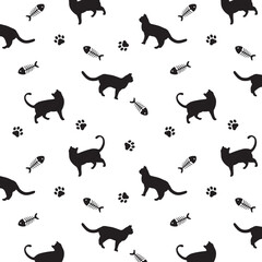 Cute Cat Paw Fishbone Silhouette Allover Seamless Pattern Design Artwork	
