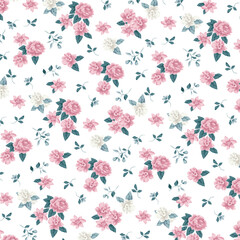Pink Rose Flower and Leaf Garden Allover Seamless Pattern Design Artwork	
