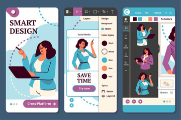 Women in STEM concept a Figma bundle. Set of character situations and scenes of a woman giving a presentation, leading a meeting, and brainstorming with a team. Vector illustrations in flat web design - 634089196