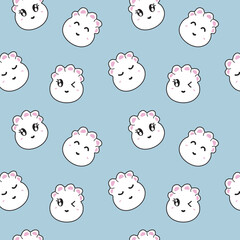 Naklejka premium Cute Dumpling Character Artwork Allover Seamless Pattern Design Artwork 