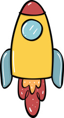 Cute Doodle rocket to School Planner Icon. Stationery Supplies hand drawing Illustration