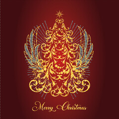 Merry Christmas Gold Shine Star Christmas Wings Tree Happy Holiday Wishes	
