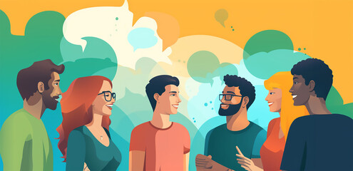 Engaging communication illustration, Illustration of people speaking and communicating with each other