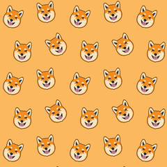 Cute Shiba Inu Dog Puppy Animal Character Illustration Seamless Allover Pattern Design Artwork	
