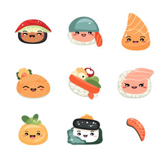 Fototapeta premium Cute Japanese Food Sushi and Roll Character Design Artwork 